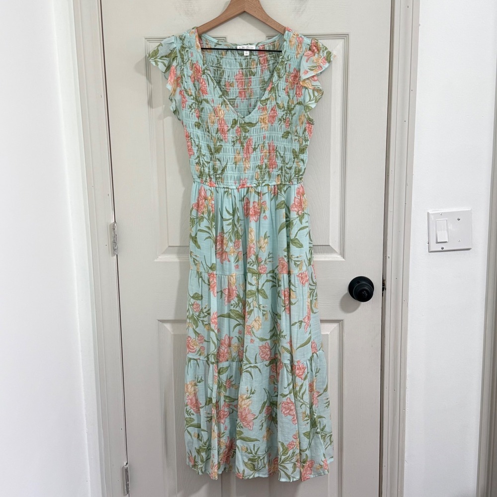 By The River Anthropologie Floral Midi Dress Romantic Prairie Womens Large